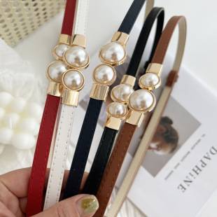 Matte Black Belt Women's Fine Summer Decorative Dress Joker Pearl Buckle Women's Sweater Small Belt Spot