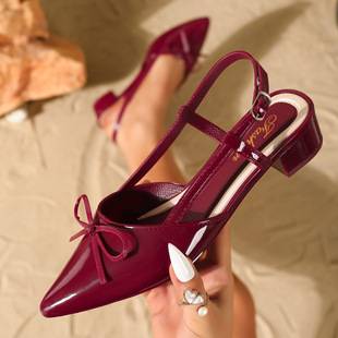 Pointed-Toe Fashionable High-Heeled Sandals for Women 2026 New Versatile Chunky Heel Sandals with Open Back and Shallow Bowknot Design Cross-Border