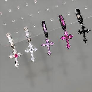 ‌ Sweet and Spicy Heavy-Duty Cross Heart Pendant Y2K Earrings for Women Trendy Cool Hoop Earrings Accessories Wholesale