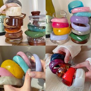 European and American personality dopamine resin bracelet niche fashion simple wide face bracelet Joker high-end jewelry wholesale