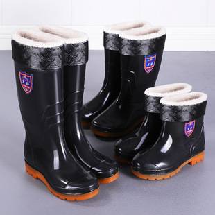 Jundeng Beef Shoes Men's Thick-soled High Water Shoes fleece-lined Rubber Shoes Rain Boots Short Water Boots Kitchen Non-slip overshoes