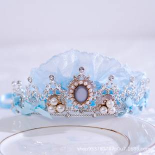 Princess Elsa Crown Frozen Lolita Hair Accessories Snowflake Blue Tiara Diamond Crystal Children's Palace