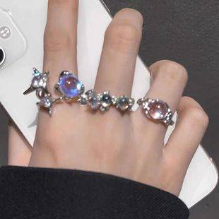 Mangxing Zircon Moonstone Cat's Eye Ring Female Niche Design Temperament Fashion Personality Irregular Opening Finger Ring