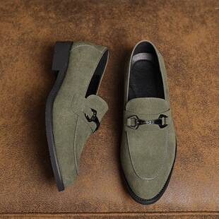 2025 Summer New Fashion Casual Leather Shoes for Men, Slip-On Suede Leather Shoes with Horsebit Buckle, Large Size Loafers
