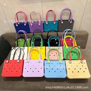 European and American Popular Satchel Hole Bag Large Vegetable Basket Printable Shopping Cosmetics Bag Mini Small Bag Eva Beach Bag