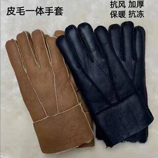 Women's winter outdoor warm sheepskin gloves with buckle, windproof, handmade, fleece-lined, genuine leather gloves for cycling