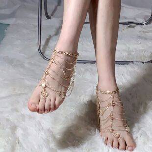 Exotic Retro Exotic Sexy Foot Control Tassel Anklet Women's Metal Chain Instep Cos Palace Style Anklet