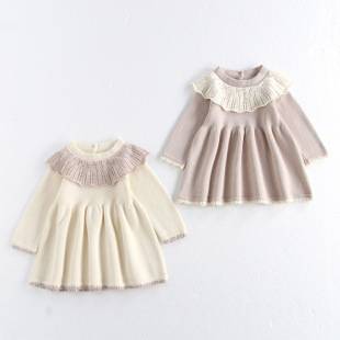 Baby Clothes Baby Girl's Autumn Clothes dress Knitted Sweater Princess Western Style Kids Super Cute One-Year-Old Spring and Autumn Out