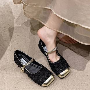 Temperament Flats-Soled Small Fragrant Square Toe New Mary Jane Spring Evening Shoes Grandma Shoes Gentle Flats Women's Shoes 2025