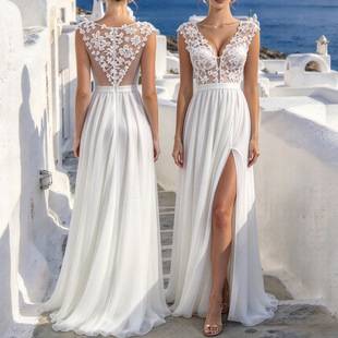 2026 European and American Foreign Trade Cross-Border New Wedding Dresses Amazon Wish Sexy Lace Slit Evening Dress Wholesale