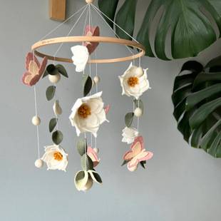 New Floral Crib Mobile Custom-Made for Newborns, Felt Crib Mobile Hanging Toy, Felt Wind Chime, Soothing Toy