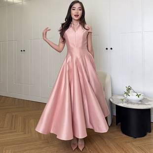 2026 Summer New Style European and American Amazon Foreign Trade New French Elegant Short-Sleeve Long Dress Gown