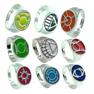 Anime Avengers Ring Green Lantern Ring cos Marvel Peripheral 9 Color Open Ring Fashion Jewelry