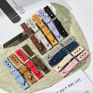 High-end soft top-grain suede leather strap suitable for Huawei Watch GT and Samsung, multi-hole breathable quick-release