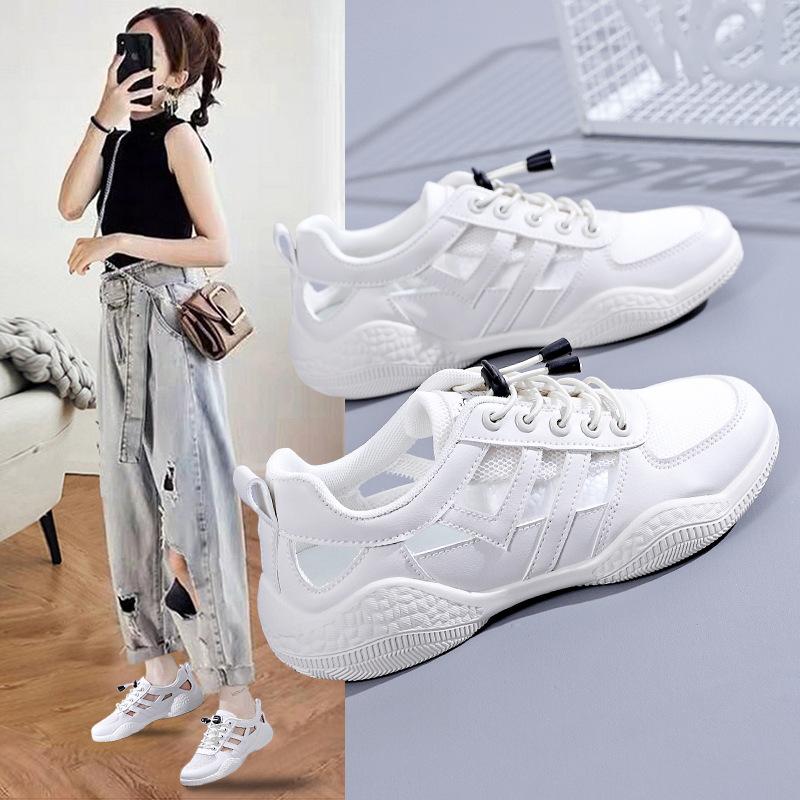 New Summer White Sneakers Korean Style Women's Shoes Mesh Ins Student Street Style Internet Celebrity Thick-Soled Casual Sports Shoes HY105