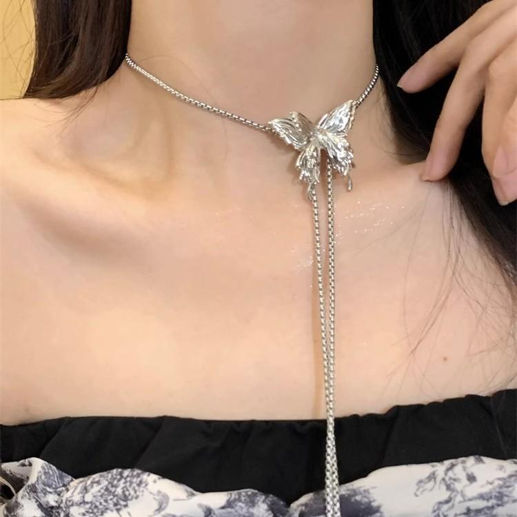 Butterfly necklace adjustable pull-out waist chain light luxury small chest chain high-grade necklace hot girl clavicle chain female accessories