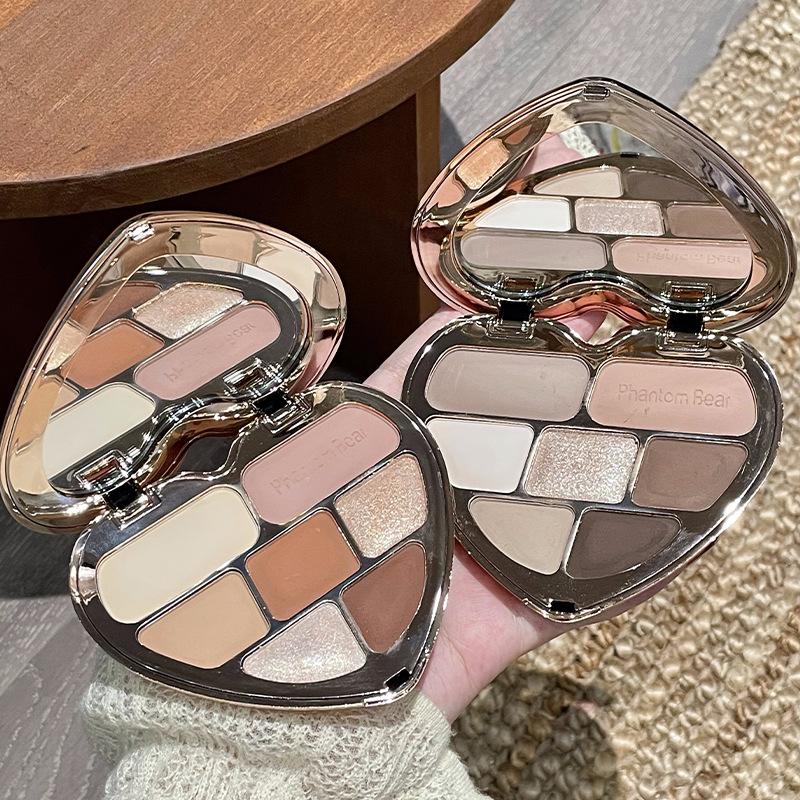 Phantom Bear Peach Heart Seven Color Eyeshadow Palette 7 Color Glitter Pearlescent Matte Maillard Eyeshadow Douyin Live 219
