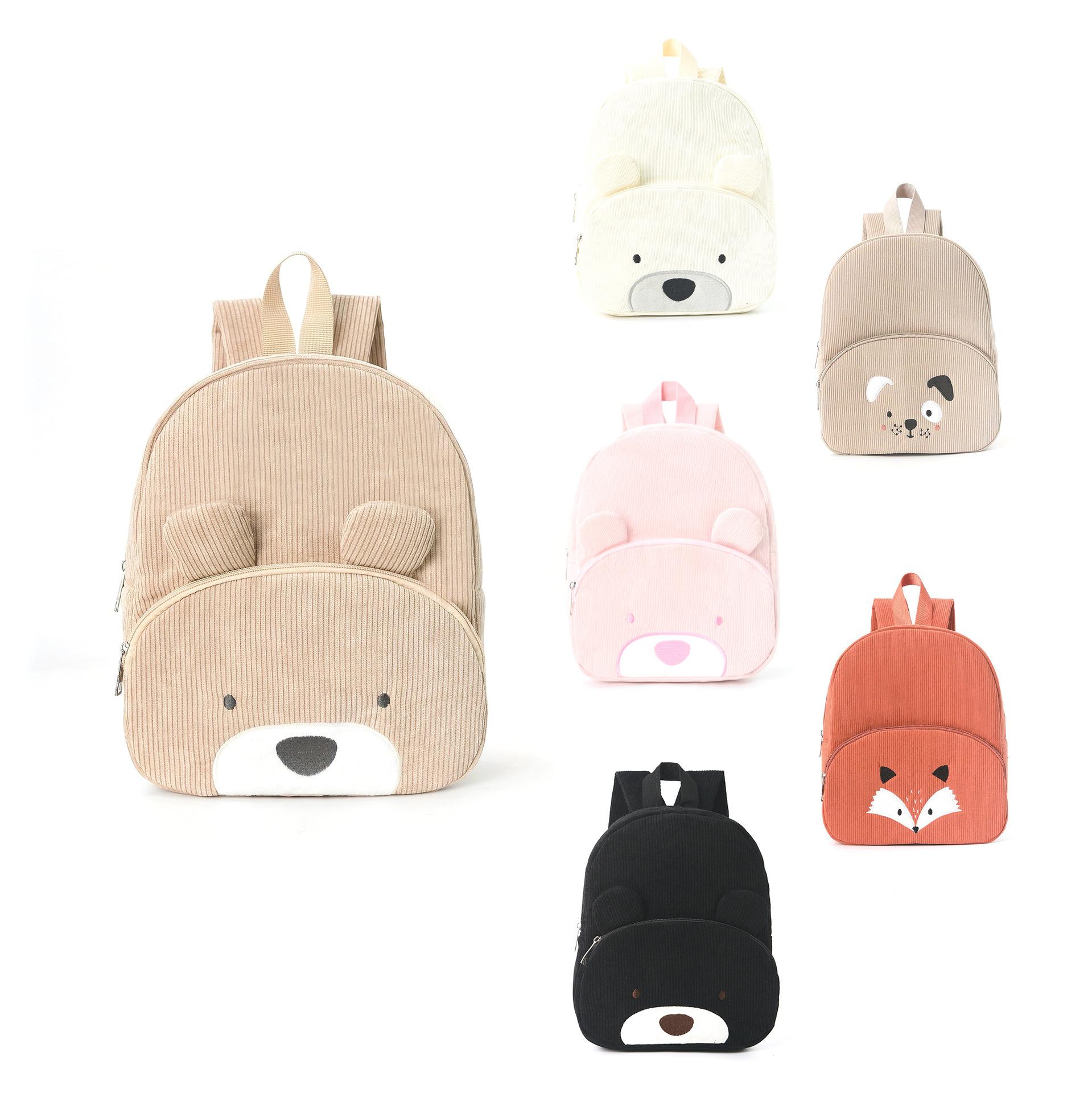 Cross-Border Corduroy Backpack, Large Capacity Student Cartoon Bear School Bag, Fashionable, Casual, High-Looking and Cute Backpack