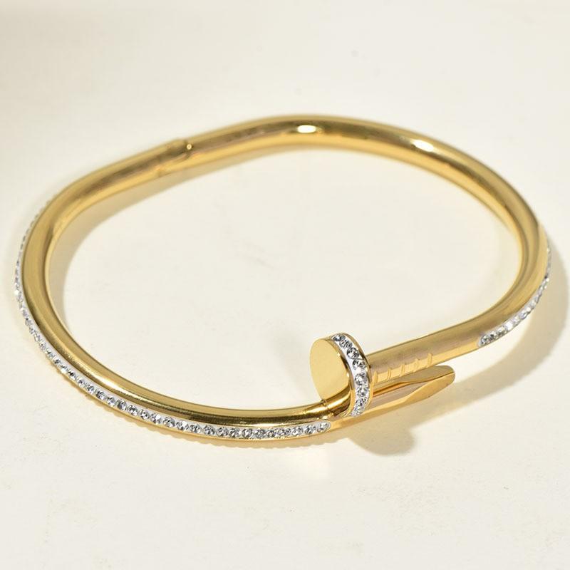 Foreign Trade Titanium Steel 18K Gold Nail Bracelet, Light Luxury Stainless Steel Versatile Couple Bracelet for Women, Best-Selling Mud Diamond Jewelry