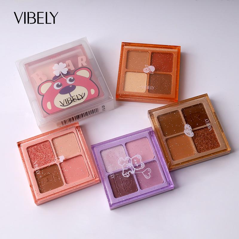 Vibely Four-Square Matte Earth-Toned Eye Shadow Palette Multi-Purpose High-Gloss Fine Glitter Daily Pearlescent Lazy Eye Shadow Lying Silkworm