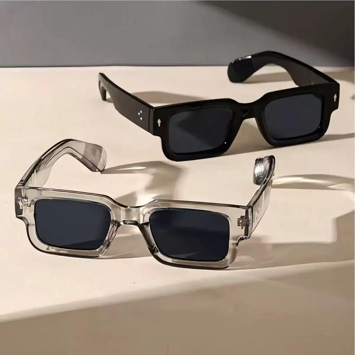 Cross-Border Hot-Selling Simple and High-End Square Sunglasses with Rivets, Uv Protection Sunglasses for Men, Street Style, Wholesale from Manufacturer
