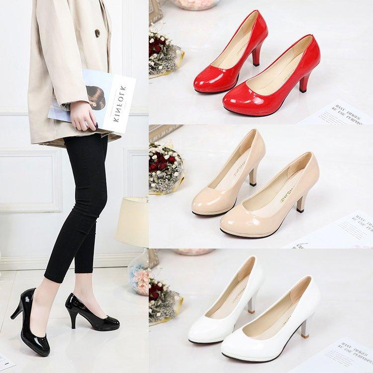 2025 spring and summer round toe shoes plus size women's shoes thick heel table white red wedding shoes women's shoes high heels stiletto heel shoes