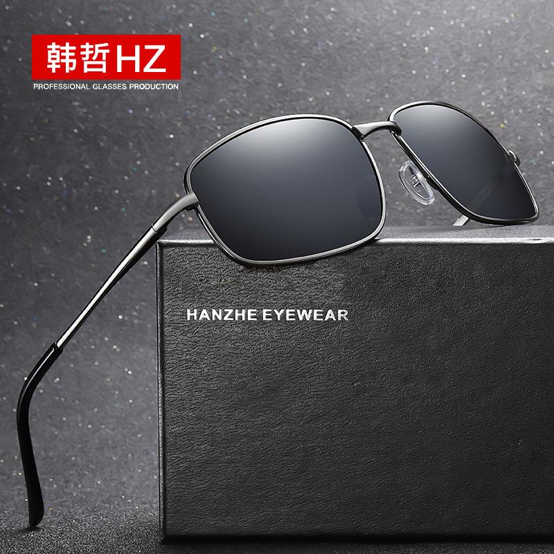 Polarized Sunglasses New Style Sunglasses for Men Simple Metal Square Cross-Border Retro Texture Square Frame Summer Sunshade
