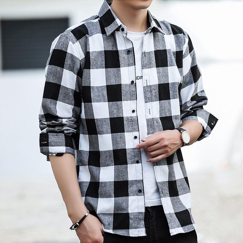 Men's shirt casual brushed plaid plus size shirt men's long sleeve foreign trade cross-border wholesale hot sale