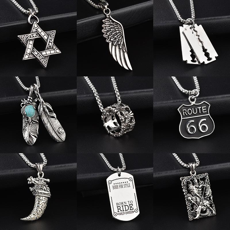 Trendy titanium steel necklace men's and women's TikTok disco hip hop six-pointed star pendant sweater chain simple hip hop jewelry wholesale