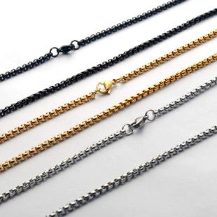 Stainless Steel Square Pearl Necklace Titanium Steel Jewelry with Chain Women's Versatile Chain Wholesale DIY Accessories European and American Men