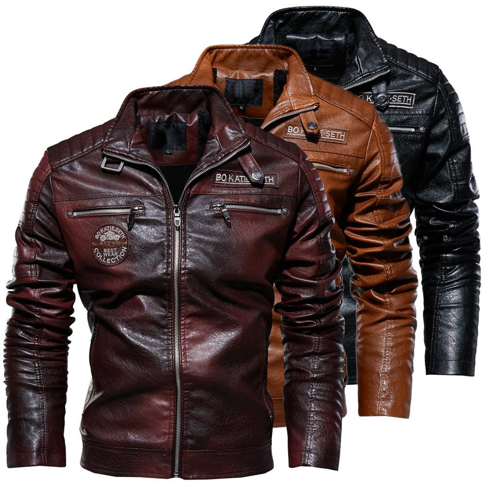 Cross-Border Men's Leather Jacket 2022 New Men's Pu Leather Jacket European and American Motorcycle Clothing Fleece-Lined Leather Jacket Men's Jacket