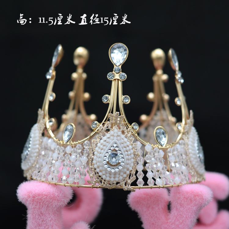 Bride's European and American Retro Crystal Handmade Large Crown Hair Accessory, Queen Crown Headpiece, Korean-Style Wedding Floral Accessory, Luxurious