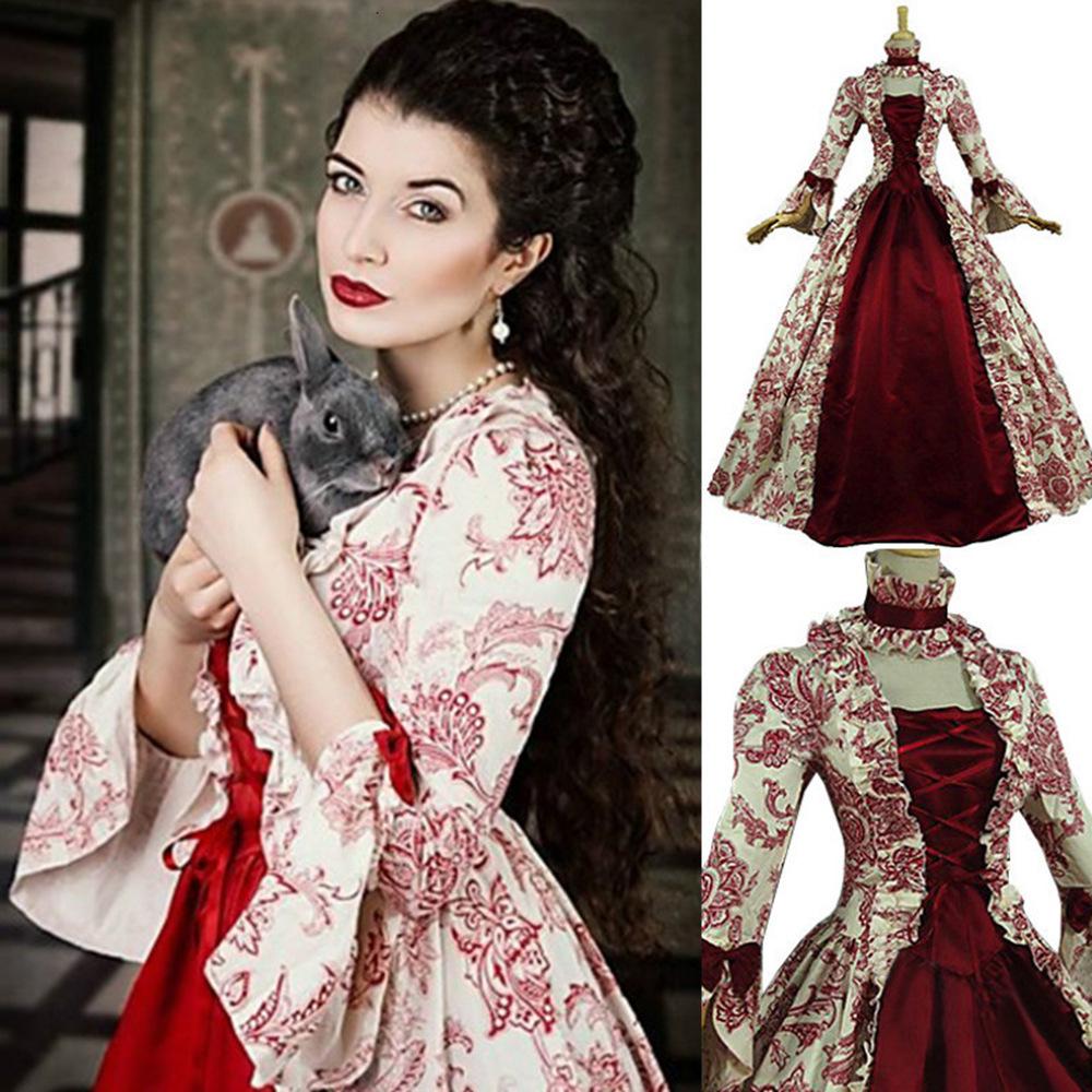 Cross-Border Supply European and American Foreign Trade Long-Sleeved Printed Elegant Palace Evening Dress Large Bell Sleeve Amazon Dress