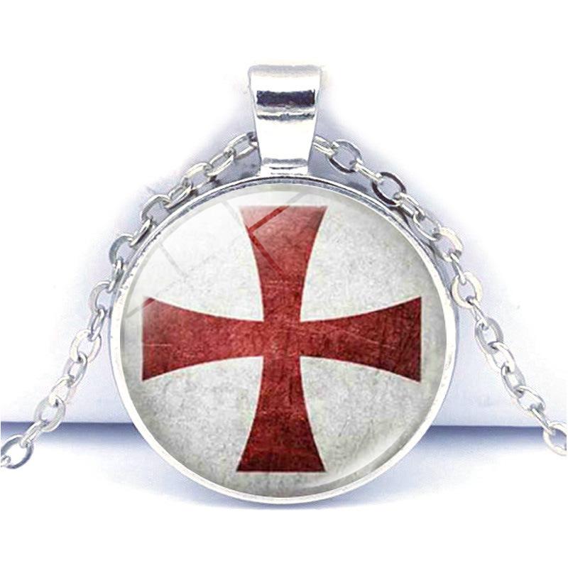 Cross-border new accessories Templar cross Time Gem fashion glass European and American necklace pendant jewelry