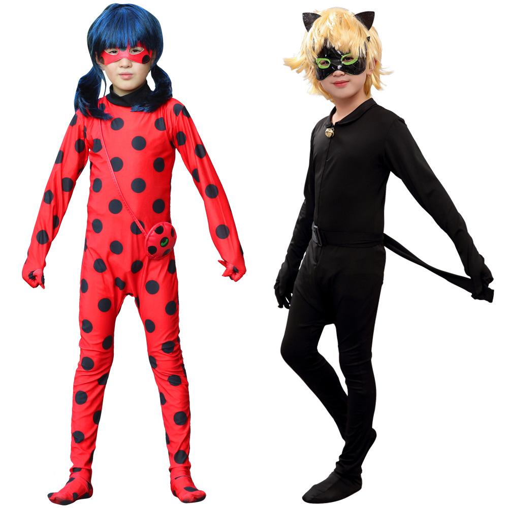 Black Cat Ladybug Girl Halloween Cos Costume Children's Role Play Ladybug Girl One-Piece and Two-Piece Bodysuit