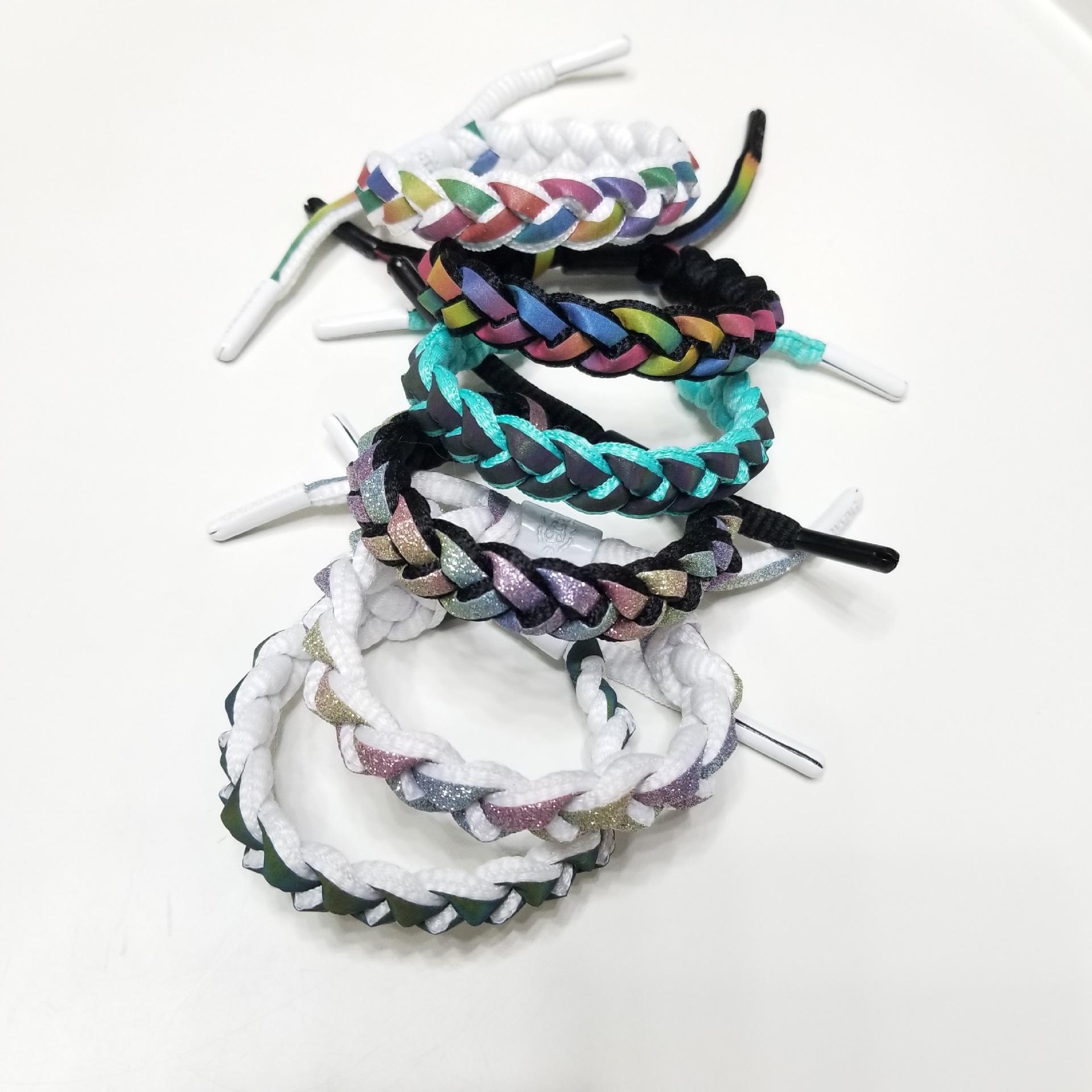Little Lion Bracelet Holographic Reflective Heart Woven Bracelet Shoelace Wristband Couple Professional Custom Student Gift Red String