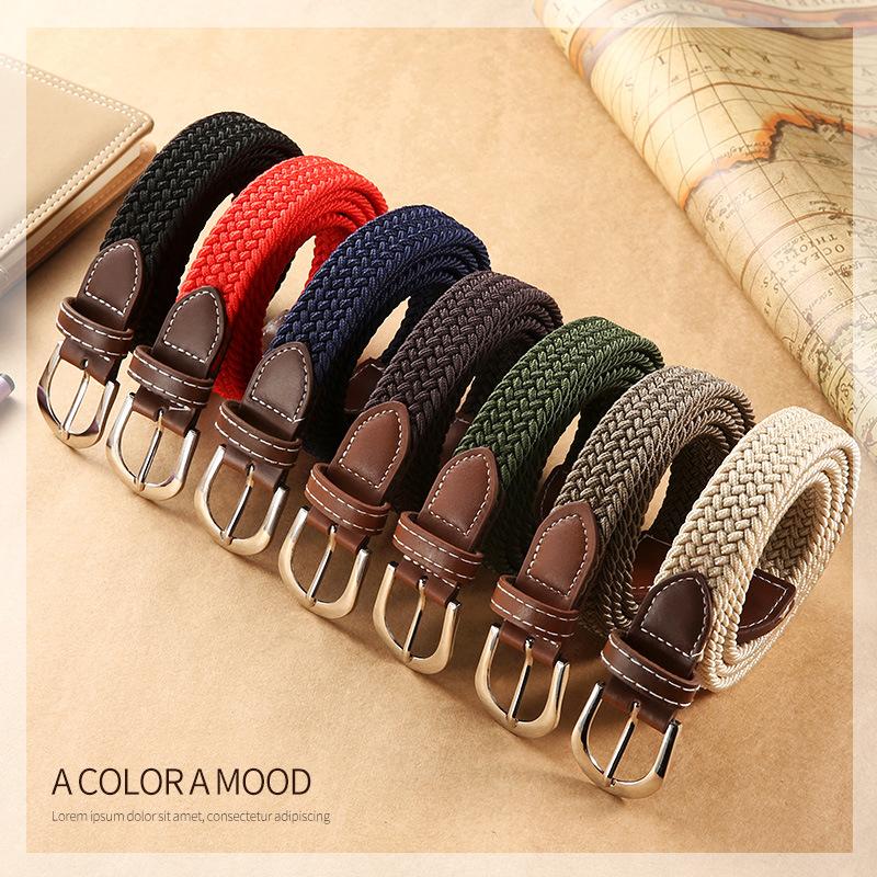 New solid color women's canvas belt thin elastic belt casual elastic woven student pin buckle belt wholesale
