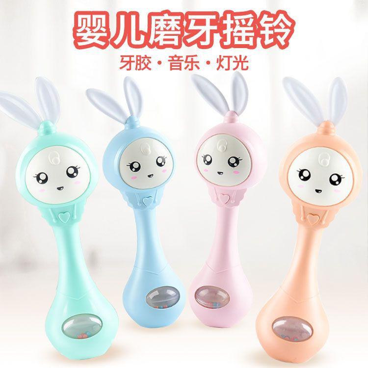 Baby Bunny Rattle Toy 0-1 Year Old Baby Music Rhythm Stick Early Education with Light Molar Soothing