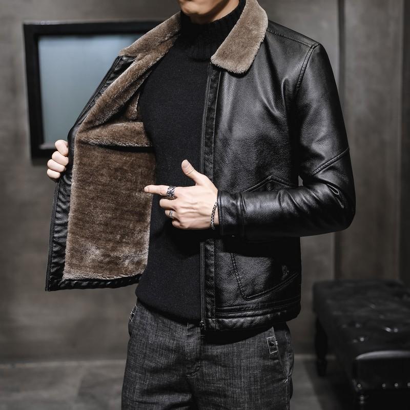 Cross-border Winter Leather Jacket Men's 2021 New Middle-aged and Elderly Lapel Fleece-lined Fur One-piece Plus Size Men's Leather Jacket