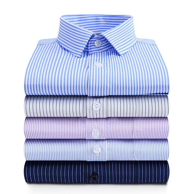 2025 Spring and Autumn Men's Shirt Long Sleeve Middle-Aged Business Workwear No-Iron Blue Striped Shirt Business Wear Work Wear Top