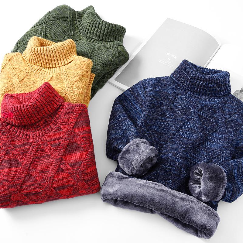 Children's Fleece-Lined Turtleneck Sweater, Thickened Warm Knitwear for Boys and Girls, Winter Baby Fleece-Lined Base Layer Clothing