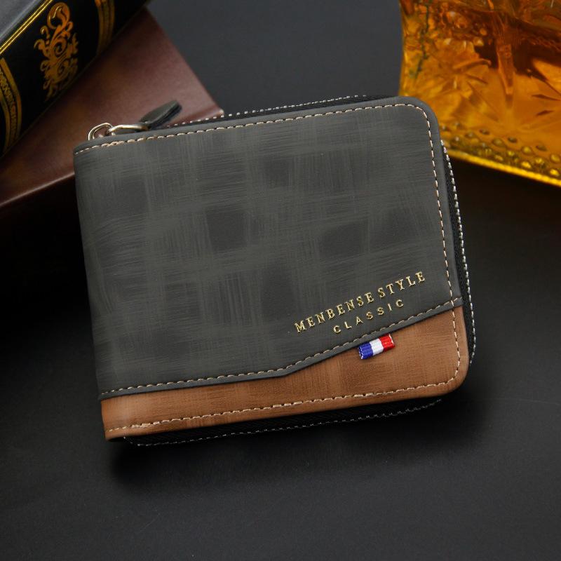 New Men's wallet fashion frosted large capacity wallet zipper bag coin purse men's short bib wallet