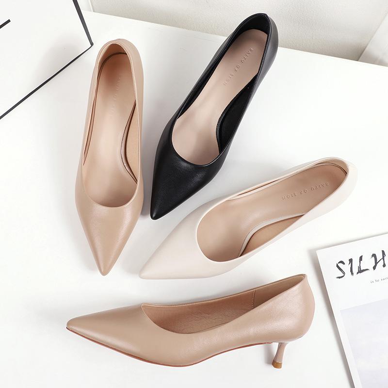 Fu's Pointed-toe Single-layer Shoes Women's Stiletto Heel 2022 New High Heels Work Shoes Women's Shallow Mouth Simple Microfiber Viscose Shoes