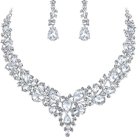 Factory direct European and American fashion multi-color glass rhinestone bride necklace jewelry set cross-border e-commerce spot