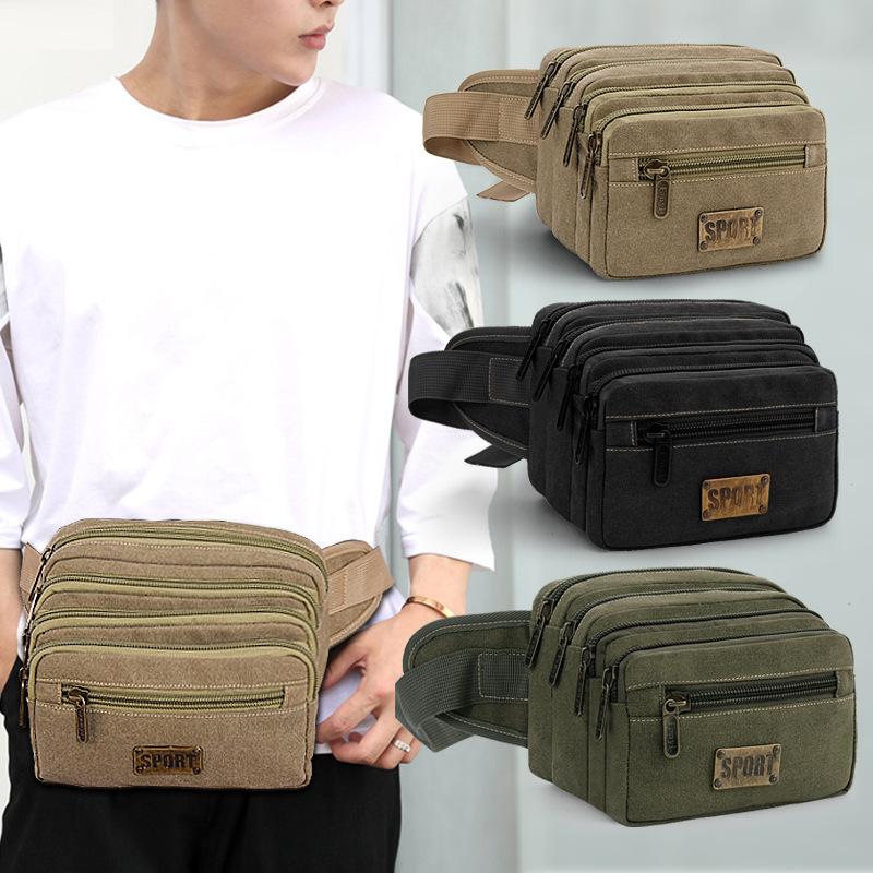 Fanyi's New Canvas Waist Bag for Men, Outdoor Leisure, Large-Capacity Business Cashier Mobile Phone Bag, Wholesale