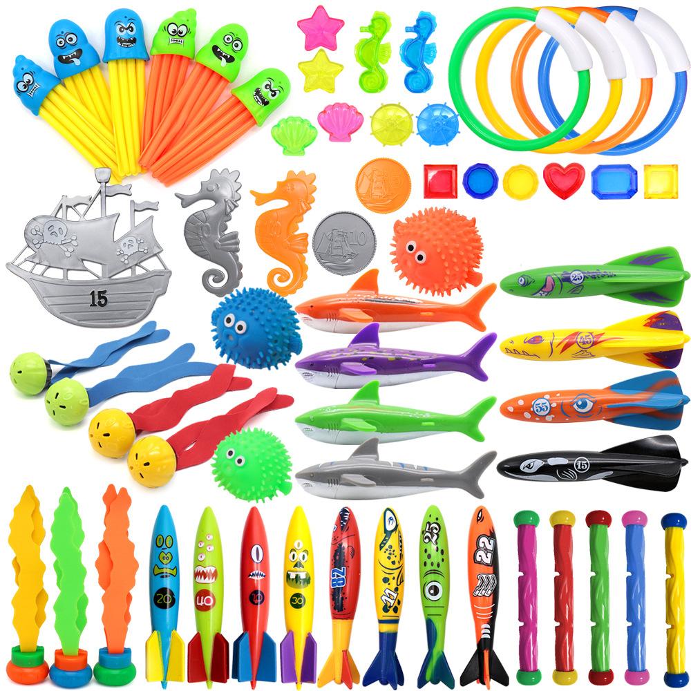 Cross-border Amazon water diving toys children's swimming pool treasure hunting diving torpedo water ring diamond set toys