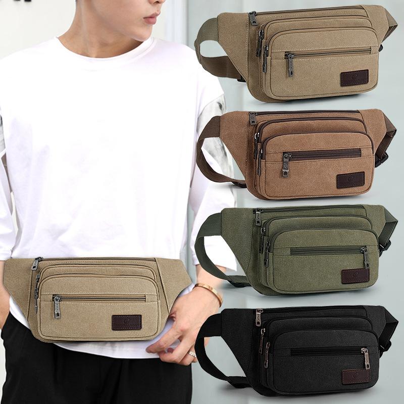 2021 new outdoor leisure canvas waist bag chest Bag Men's stall large capacity cash register mobile phone bag wholesale