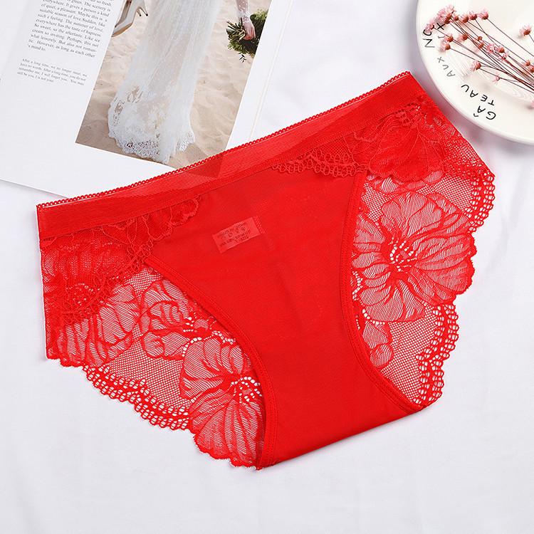 Mesh Seamless Mid-Waist Panties Women's Plus Size Sexy Lace Breathable Cotton Crotch Hip Briefs 1531