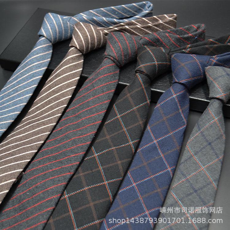 Men's Korean Style 6cm Narrow Tie Stripesd Imitation Wool Tie Casual Versatile Cotton and Linen Tie Manufacturer Wholesale