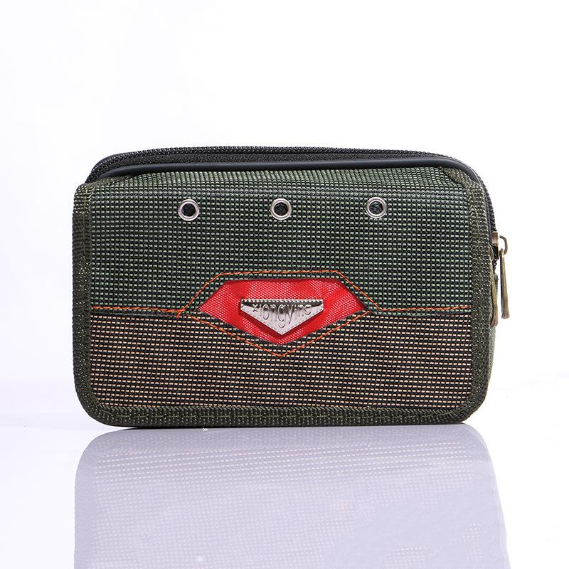 Street Vendor Men's Double Zipper Flap Phone Waist Bag, Oxford Cloth, Multiple Sizes, Horizontal Version, Belt-Worn Phone Bag, Casual and Versatile